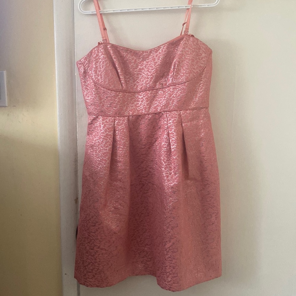 BCBG Max Azria Peach Pink Blush Silver strapless cocktail party dress size  12
